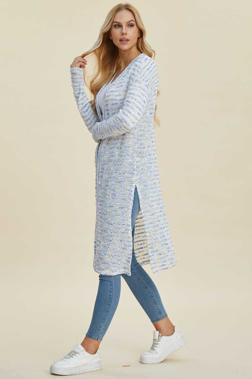 Double Take Full Size Open Front Longline Cardigan 