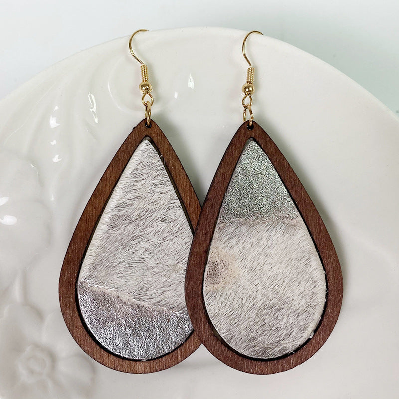 Teardrop Shape Wooden Dangle Earrings 