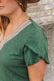 Plus Size V-Neck Petal Sleeve Blouse 