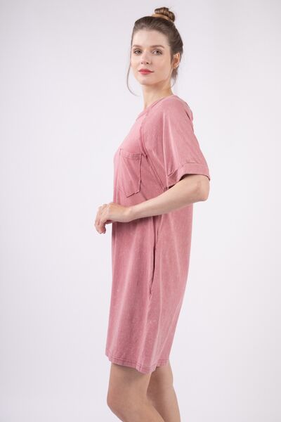 VERY J Washed Round Neck Mini Tee Dress Dresses