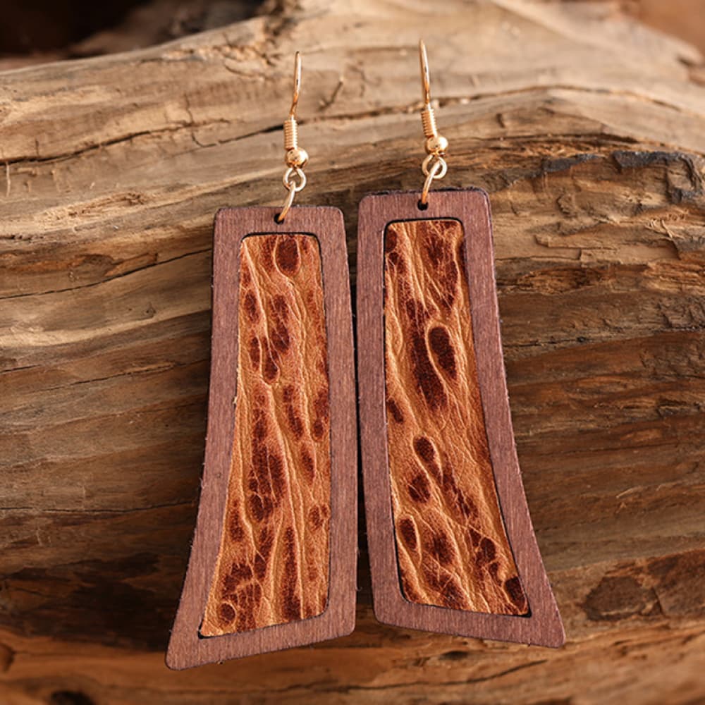 Geometrical Shape Wooden Dangle Earrings 