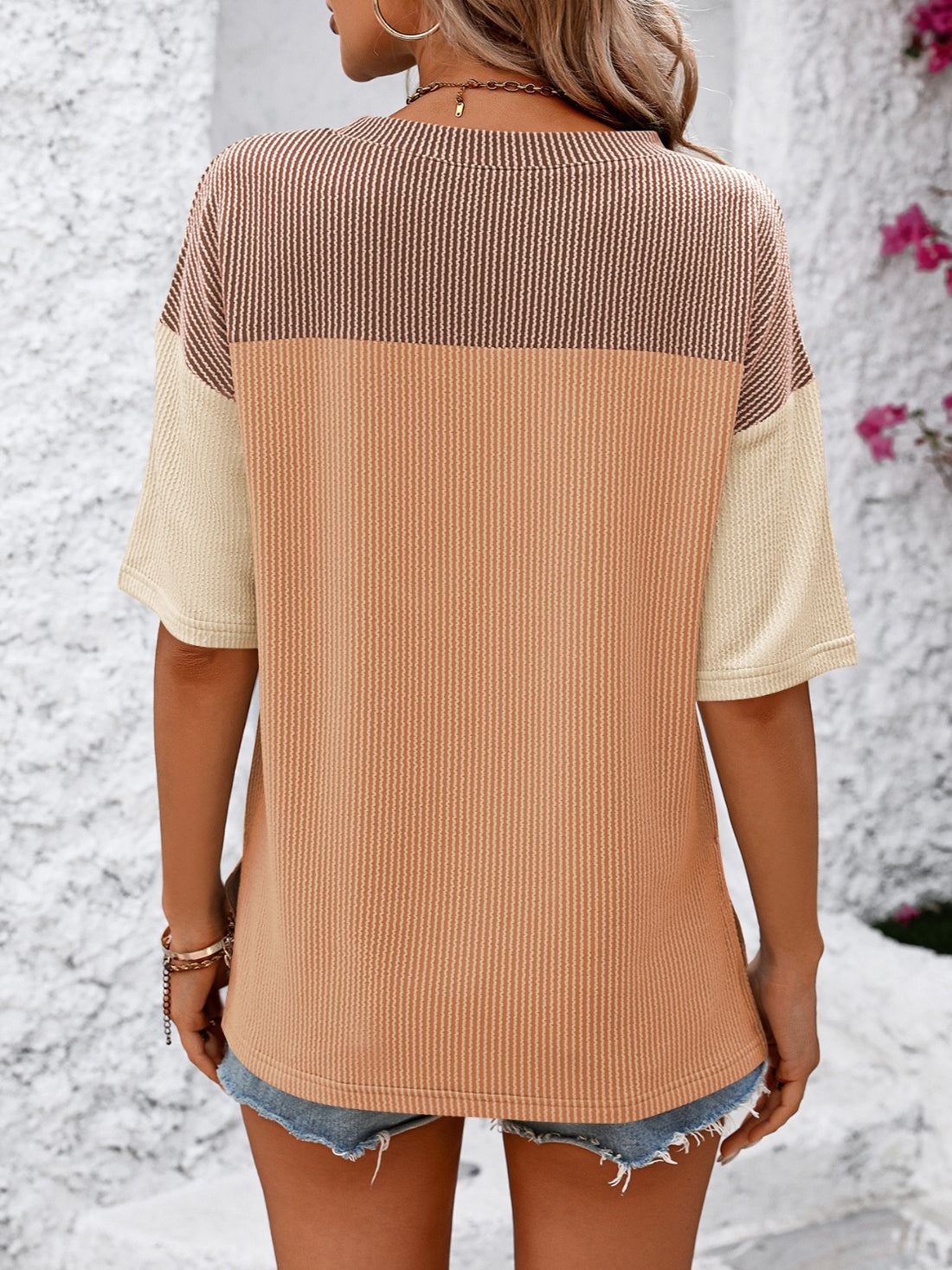Mandy Color Block Round Neck Half Sleeve T-Shirt 