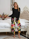 Round Neck Top and Printed Pants Lounge Set Lingerie & Nightwear