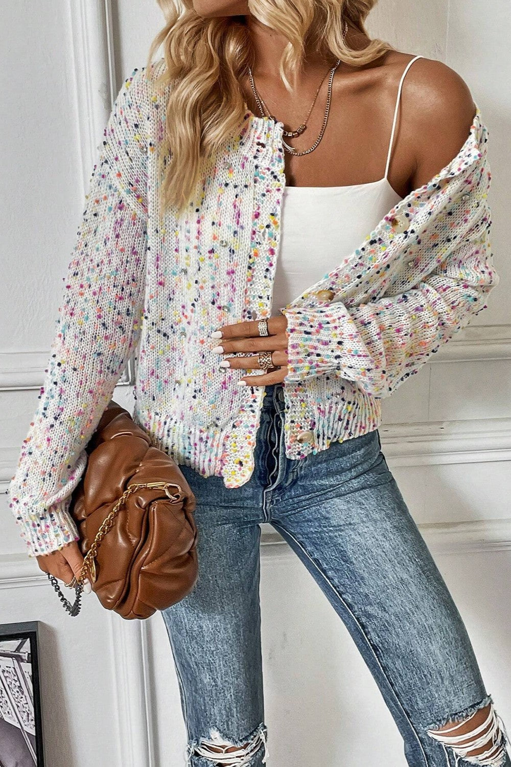Confetti Button Up Long Sleeve Cardigan 