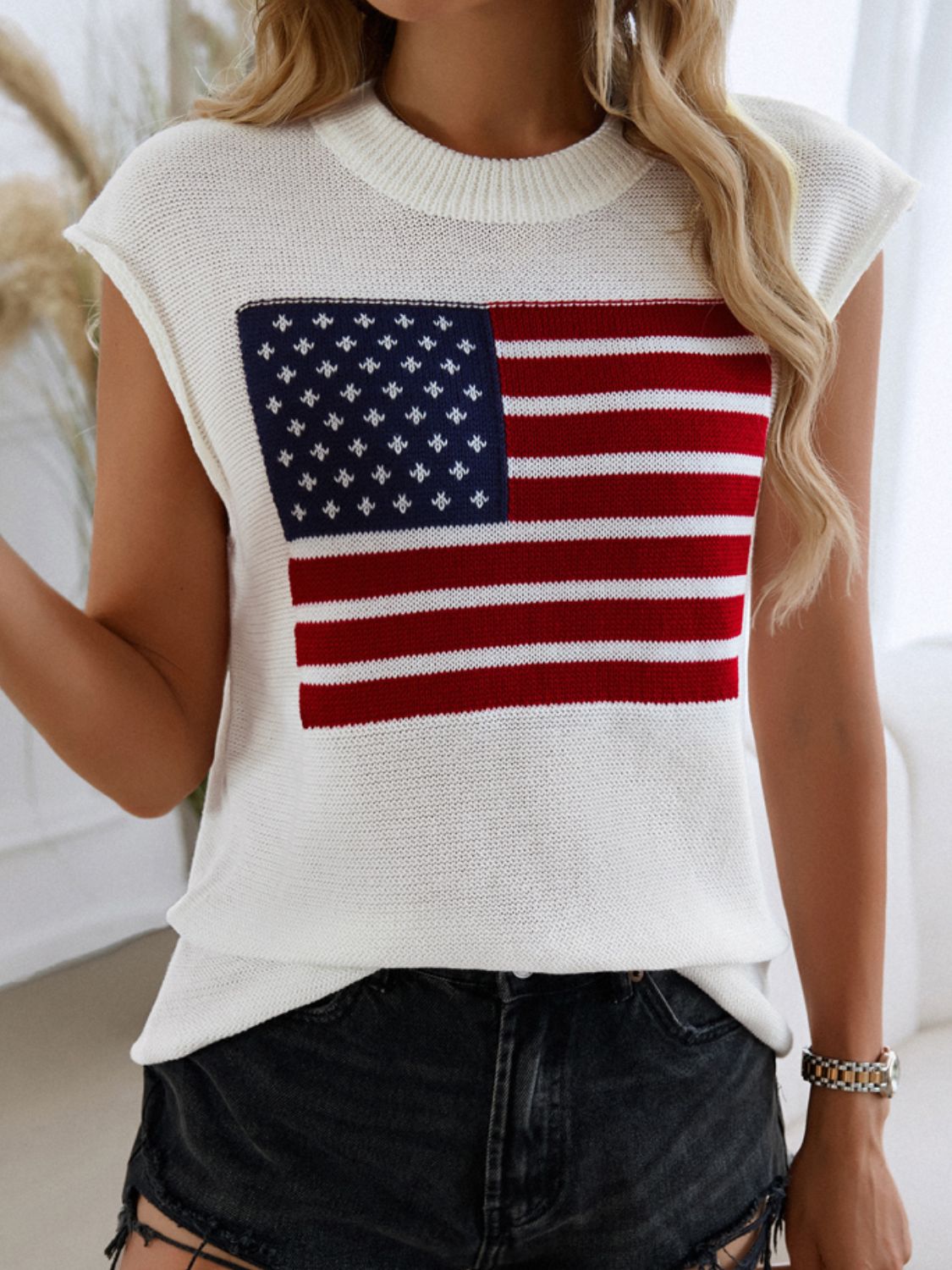 Devine US Flag Round Neck Sweater Vest 