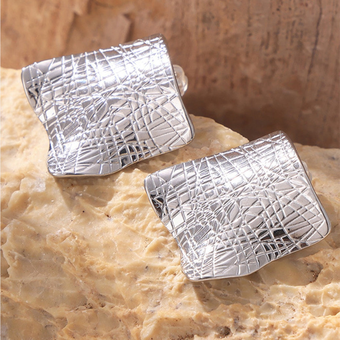 Textured Titanium Steel Stud Earrings 