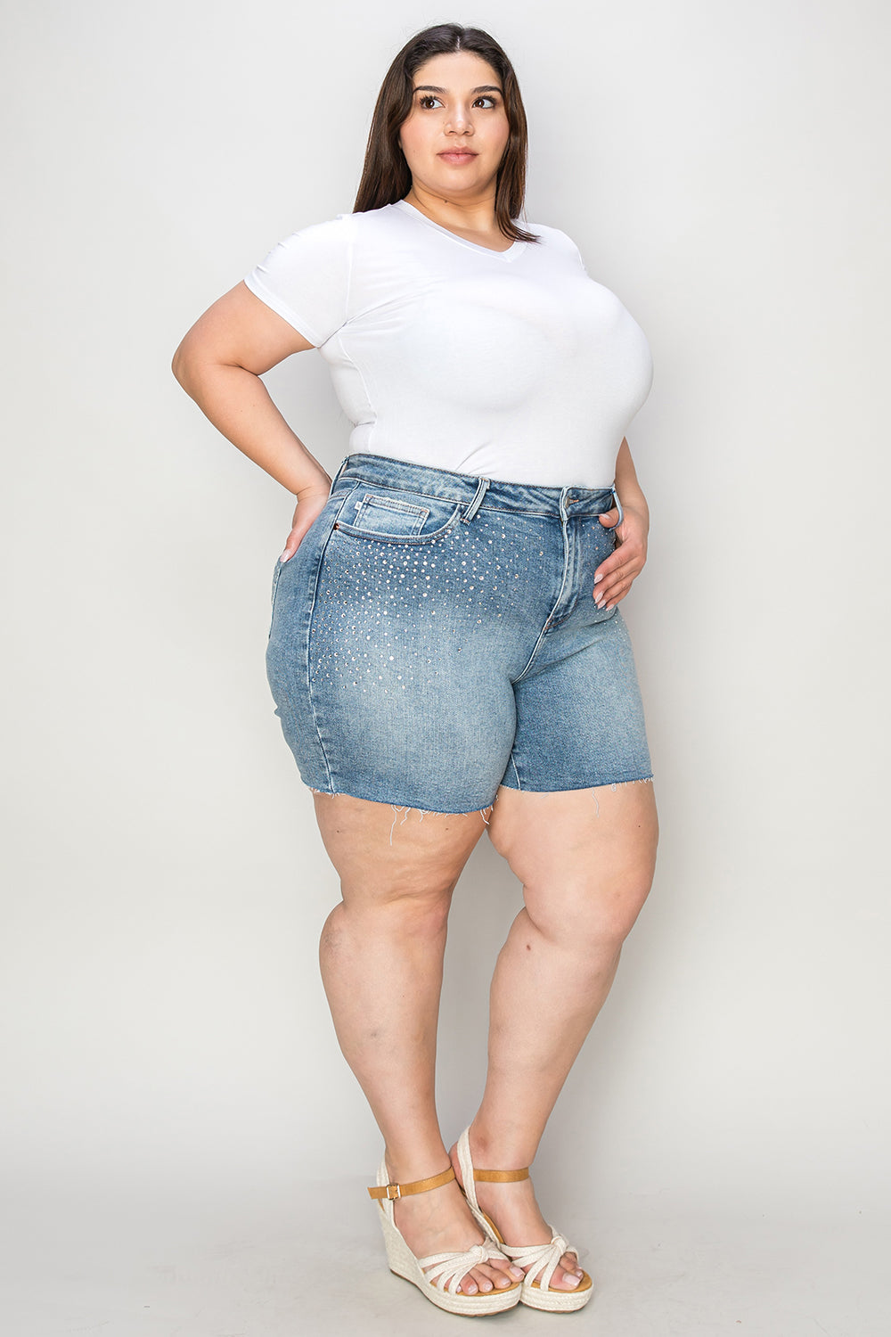 Judy Blue Full Size High Waist Raw Hem Denim Shorts 