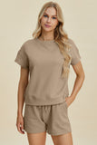Double Take Full Size Texture Short Sleeve Top and Shorts Set 