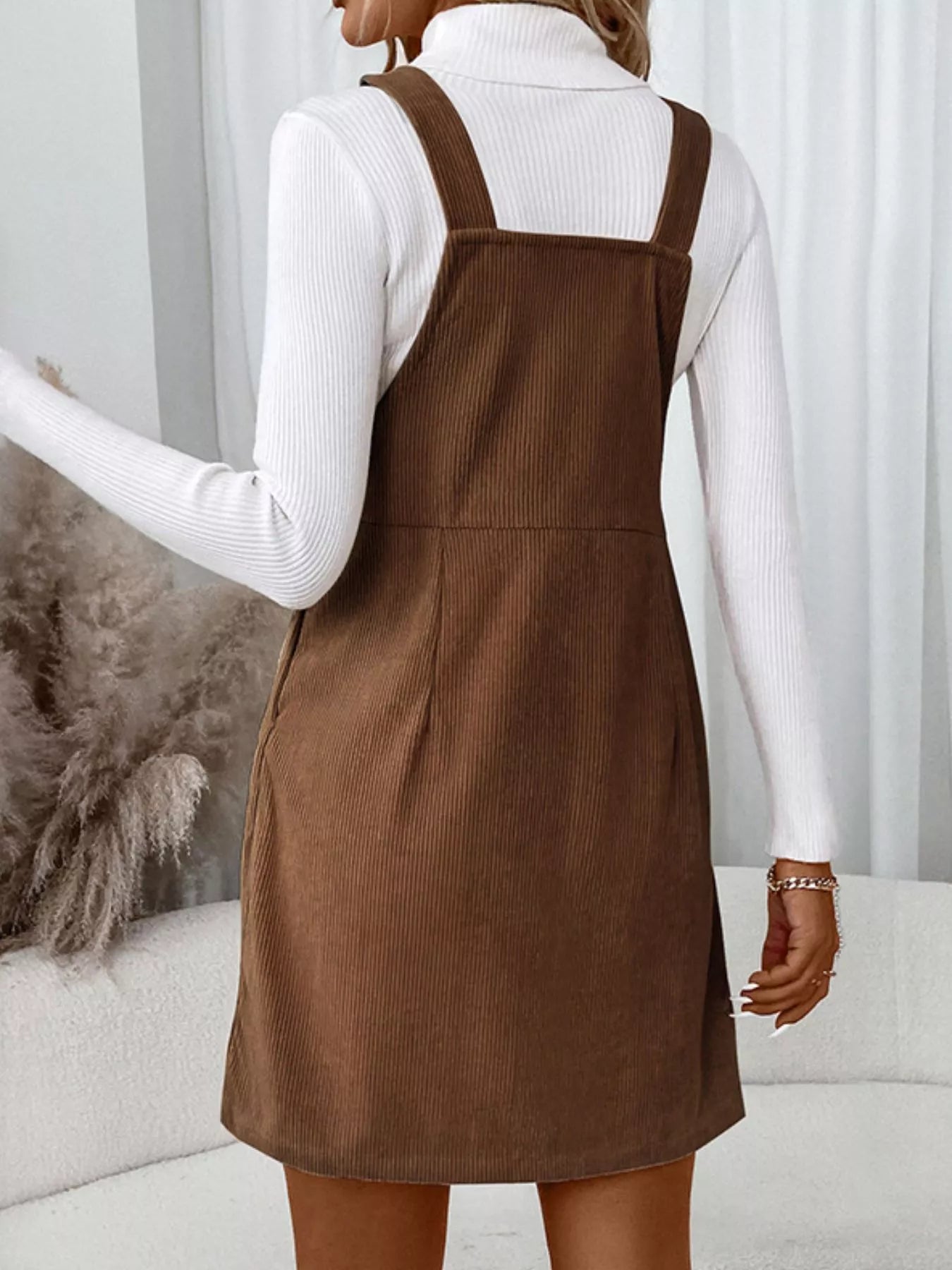 Corduroy Overall Mini Dress with Adjustable Straps 