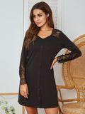 Lace Detail Long Sleeve Mini Lounge Dress 