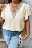 Plus Size V-Neck Petal Sleeve Blouse 