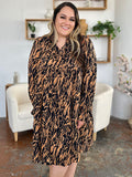 Double Take Full Size Printed Ruffle Hem Long Sleeve Dress Dresses
