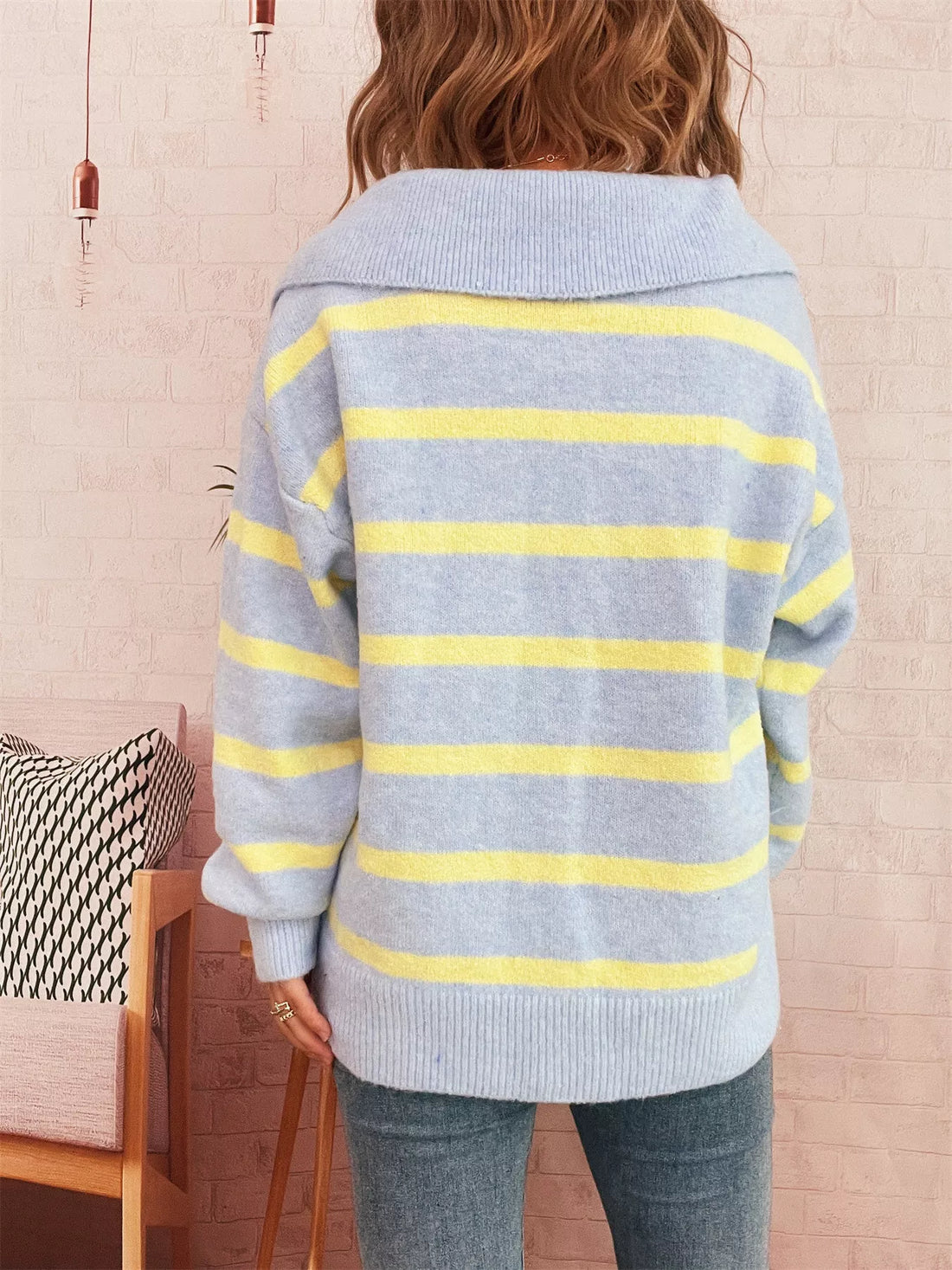 Striped Dropped Shoulder Sweater 