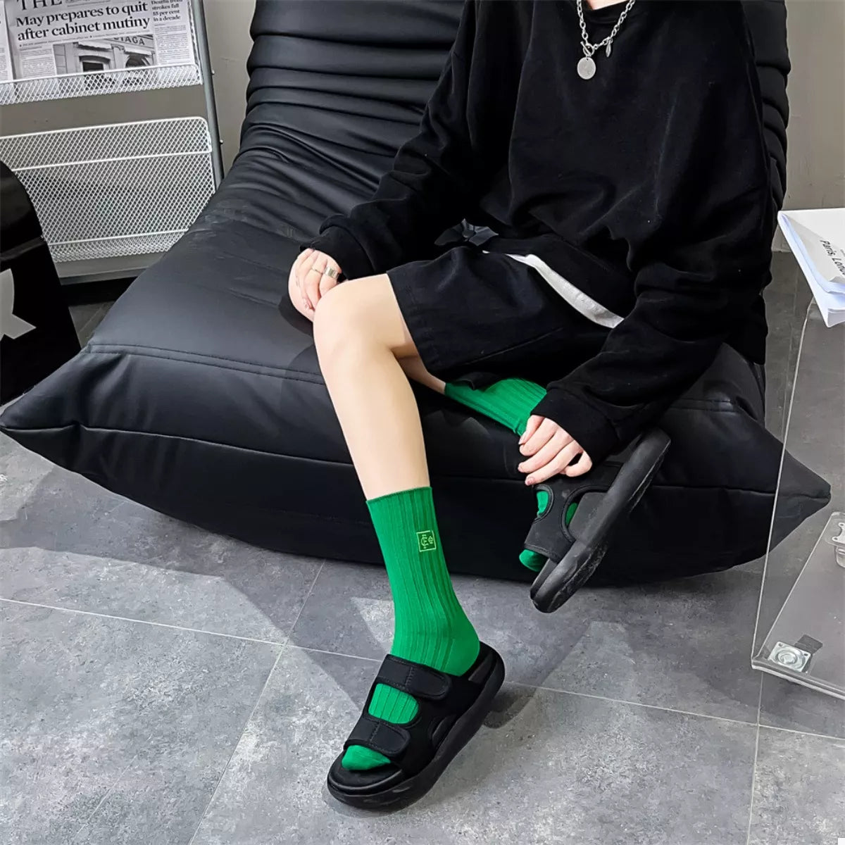 Breathable Ribbed Knit Crew Socks Lingerie & Nightwear