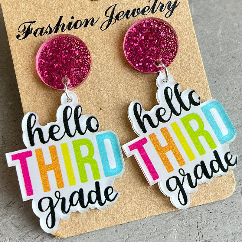 HELLO SECOND GRADE Acrylic Dangle Earrings 