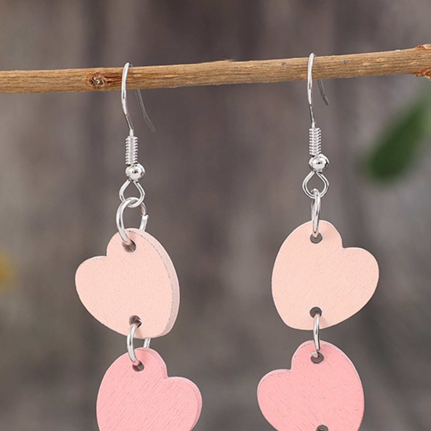 Heart Wood Dangle Earrings 