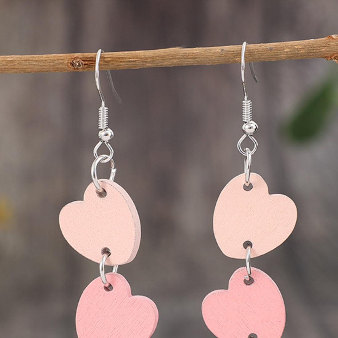 Heart Wood Dangle Earrings 