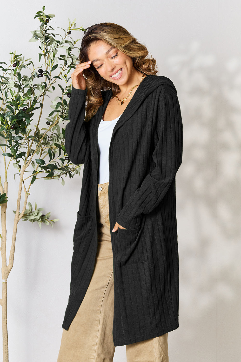 Basic Bae Full Size Hooded Sweater Cardigan 