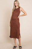 BOMBOM Slit Round Neck Sleeveless Midi Dress Dresses