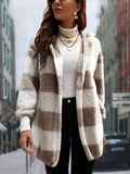 Plaid Long Sleeve Hooded Coat 