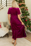 Red Dahlia Velvet Short Sleeve Shirred Waist Tiered Maxi Dress Dresses/Maxi Dresses