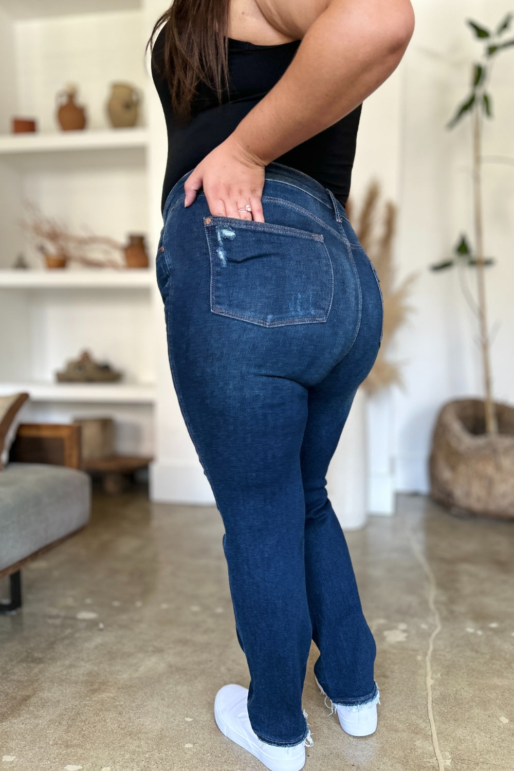 Judy Blue Full Size High Waist Rigid Magic Heavy Destroy Straight Jeans 