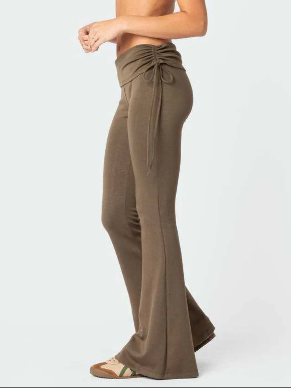 Drawstring Ruched Flare Pants 