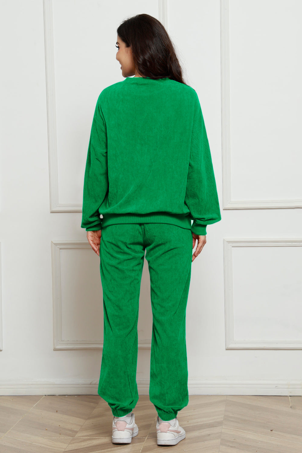 Corduroy Round Neck Sweatshirt and Sweatpants Set 
