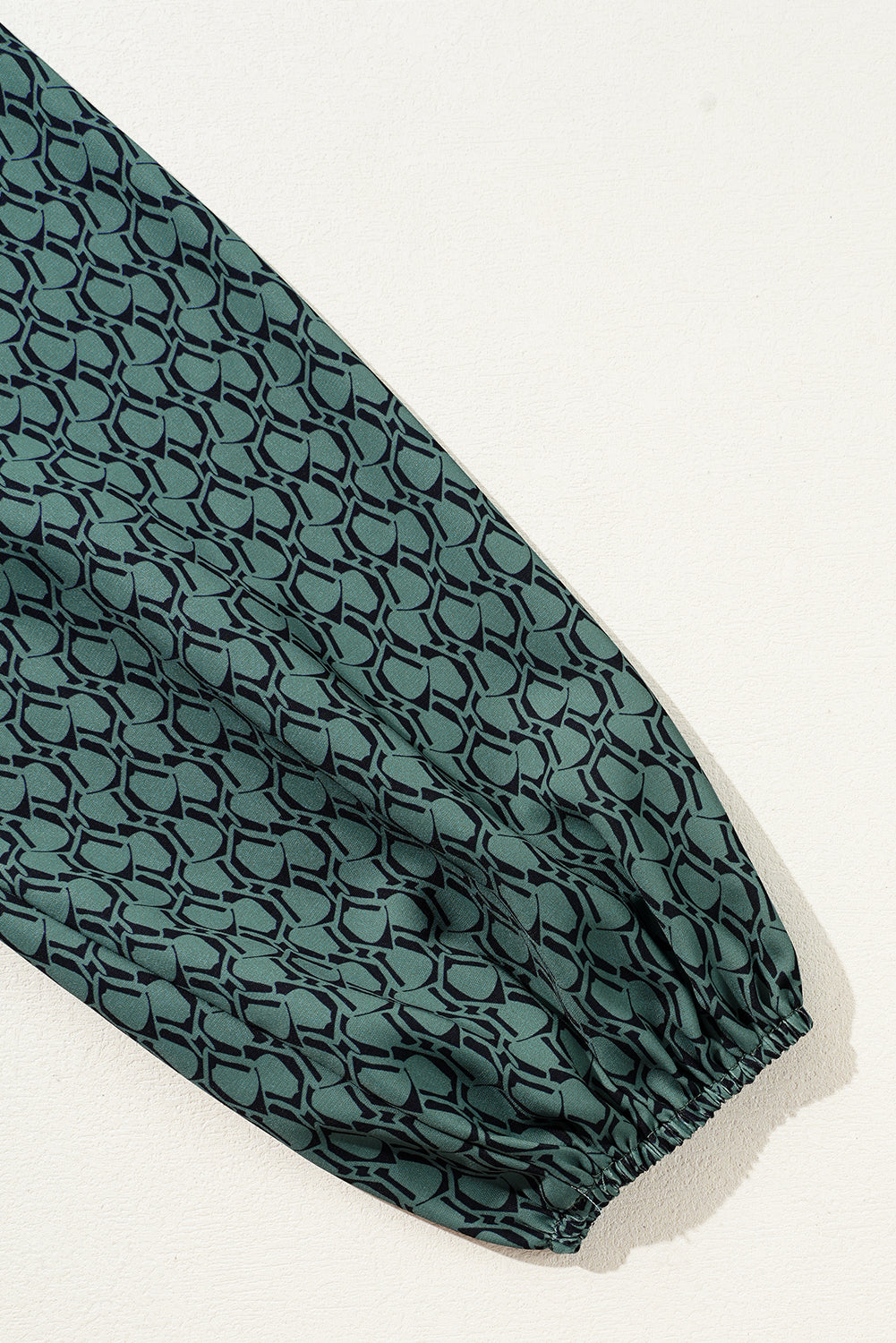 Khaki Geometric Print Notched Neck Puff Sleeve Blouse Tops/Blouses & Shirts