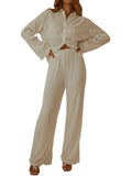 Collared Neck Long Sleeve Top and Pants Lounge Set Lingerie & Nightwear