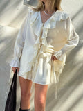 Ruffled Long Sleeve Shirt and Shorts Set Two Piece Dresses
