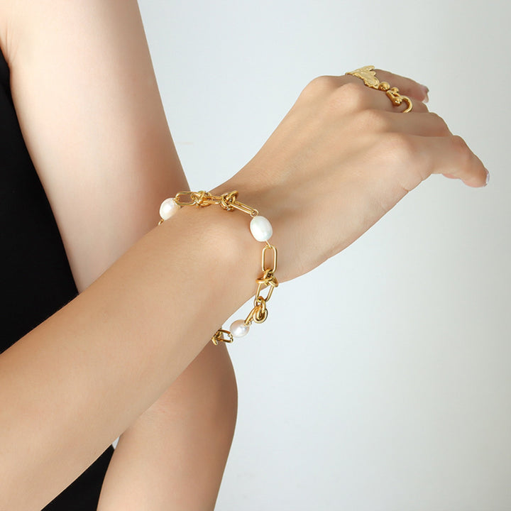 Freshwater Pearl Titanium Steel Bracelet 