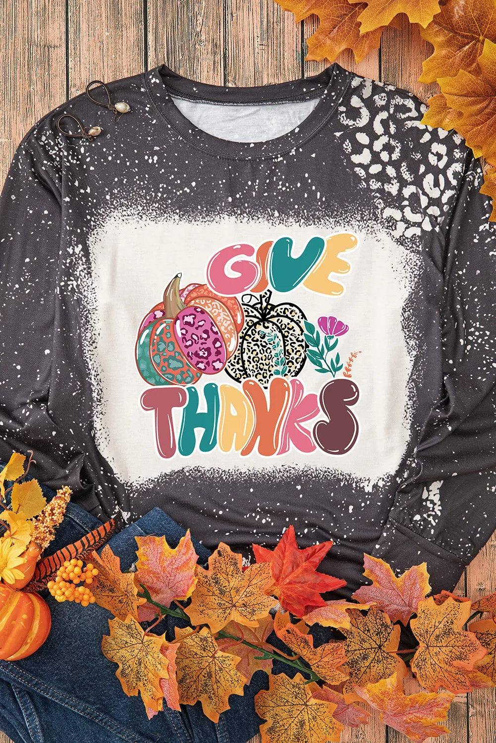Pumpkin Graphic Round Neck Long Sleeve T-Shirt 