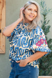 Plus Size Printed Mock Neck Short Sleeve Blouse 