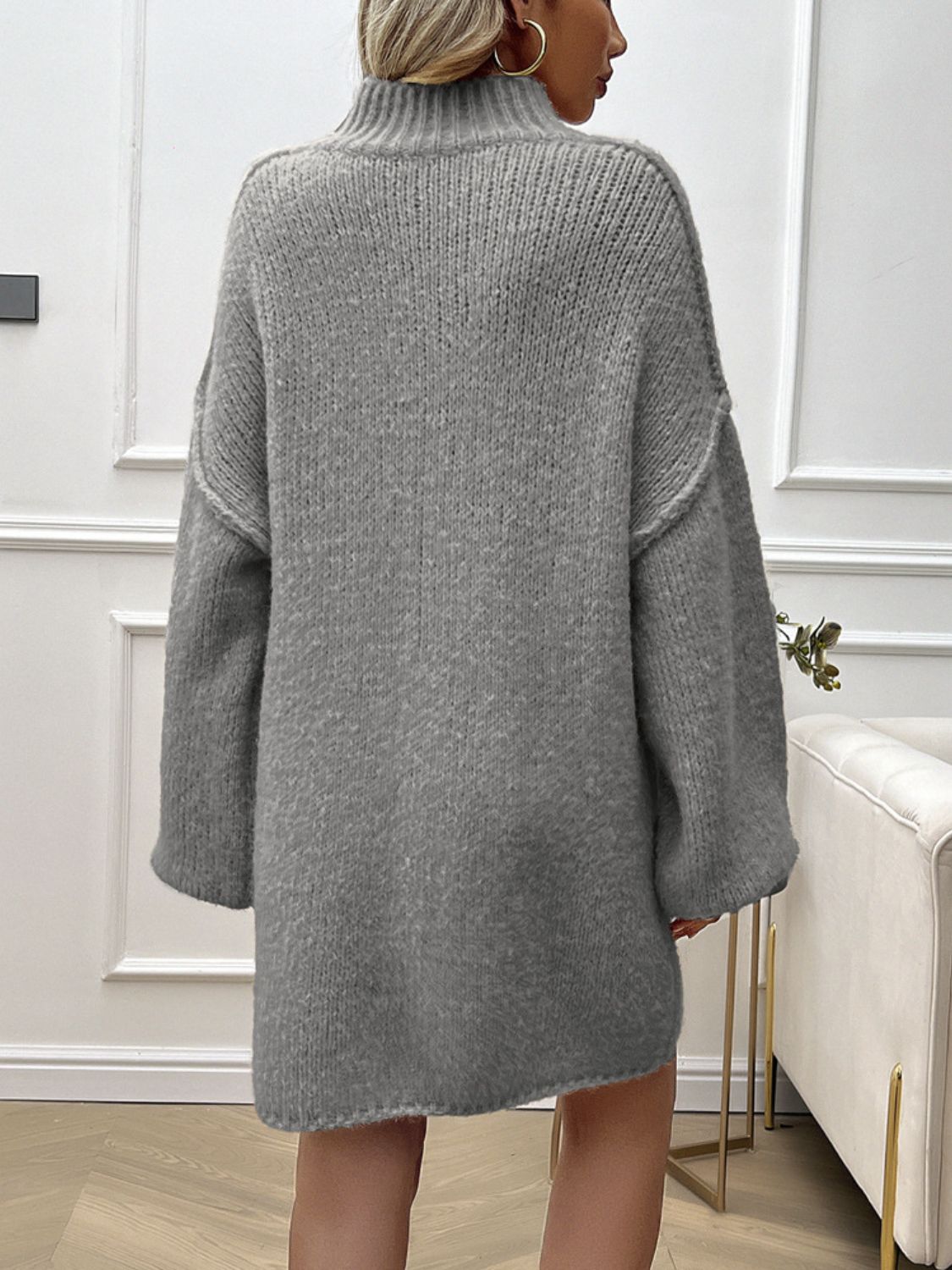 Devine Mock Neck Long Sleeve Mini Sweater Dress 