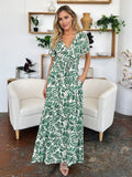 Double Take Full Size Printed Drawstring Short Sleeve Dress 