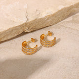 Stainless Steel Inlaid Zircon C-Hoop Earrings 