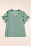 Plus Size Eyelet V-Neck Petal Sleeve Blouse 
