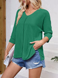 Lovelet Textured Round Neck Three-Quarter Sleeve Blouse 