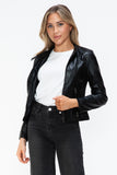 Snobbish Faux Leather Zip Up Drawstring Hooded Jacket 