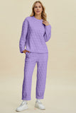Double Take Full Size Texture Round Neck Long Sleeve Top and Pants Set 