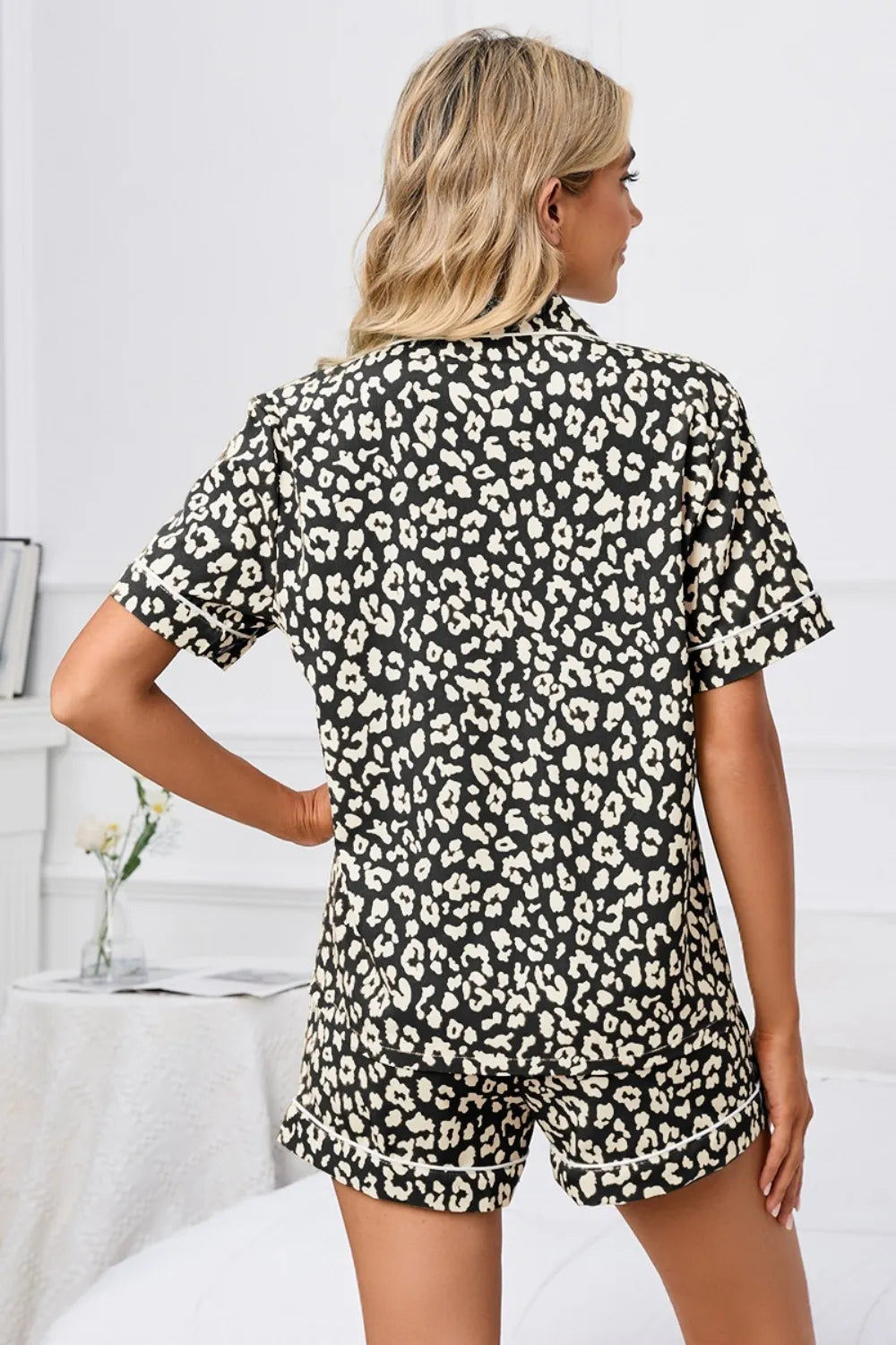 Full Size Leopard Short Sleeve Top and Shorts Lounge Set Plus Size Lingerie & Nightwear