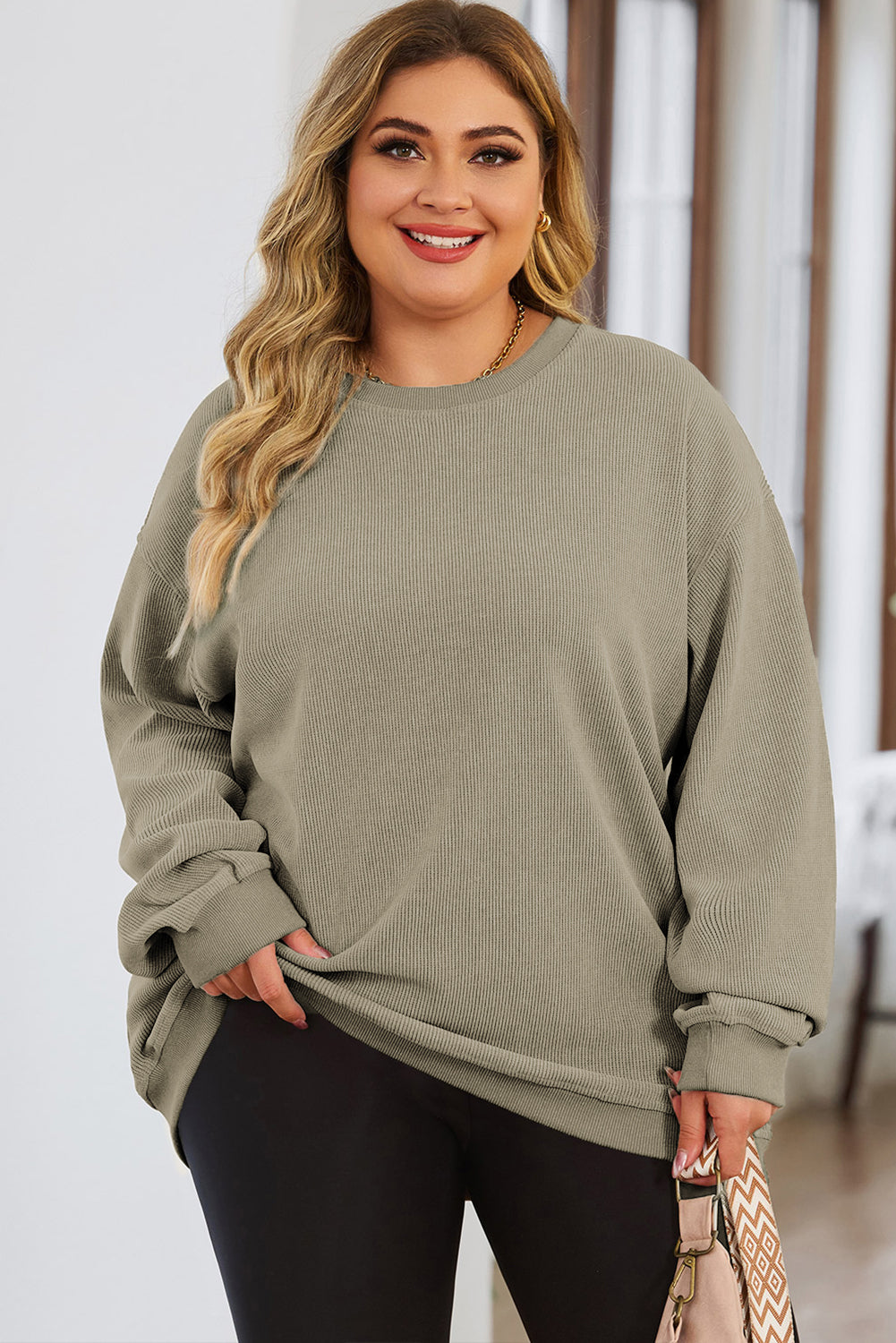 Plus Size Round Neck Dropped Shoulder Sweatshirt 