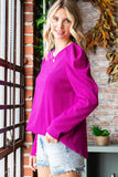 First Love Texture Puff Sleeve Round Neck Blouse 
