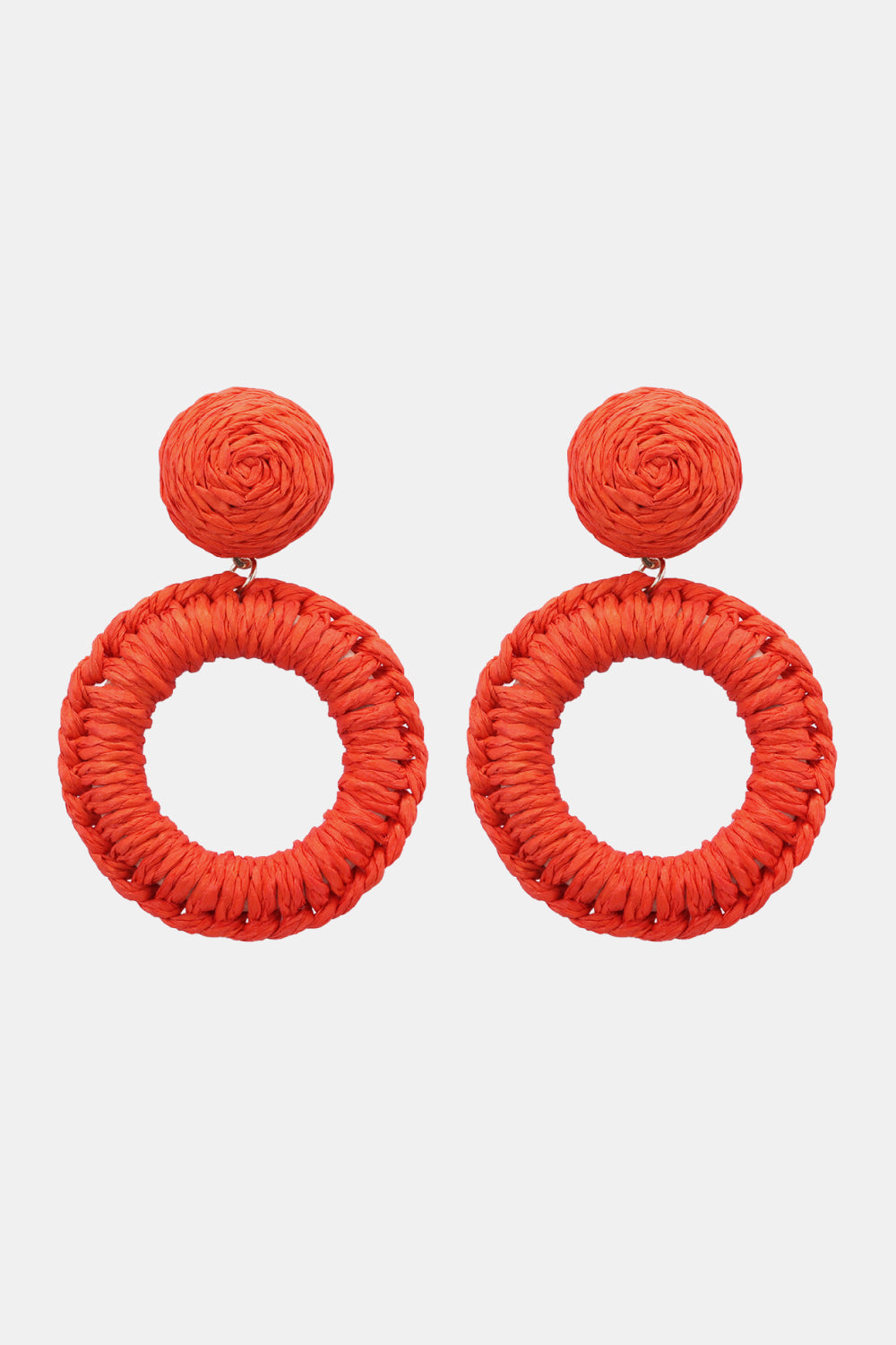 Round Shape Raffia Grass Dangle Earrings 