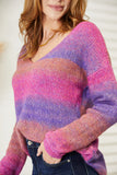 Angel Wings Multicolored Rib-Knit V-Neck Knit Pullover 