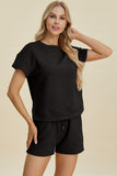 Double Take Full Size Texture Short Sleeve Top and Shorts Set 