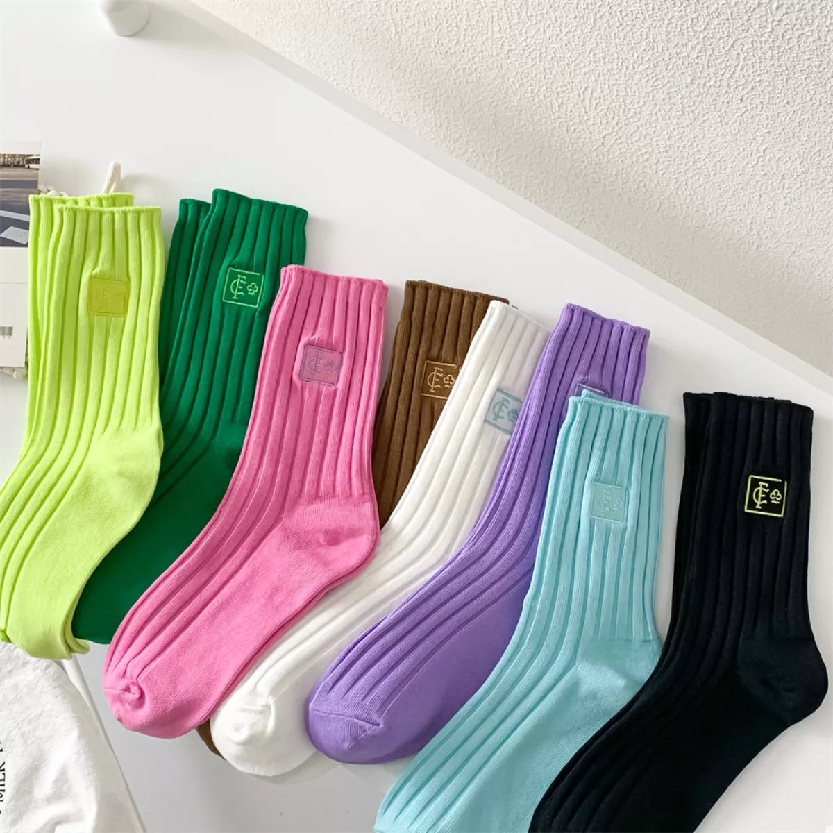 Breathable Ribbed Knit Crew Socks Lingerie & Nightwear