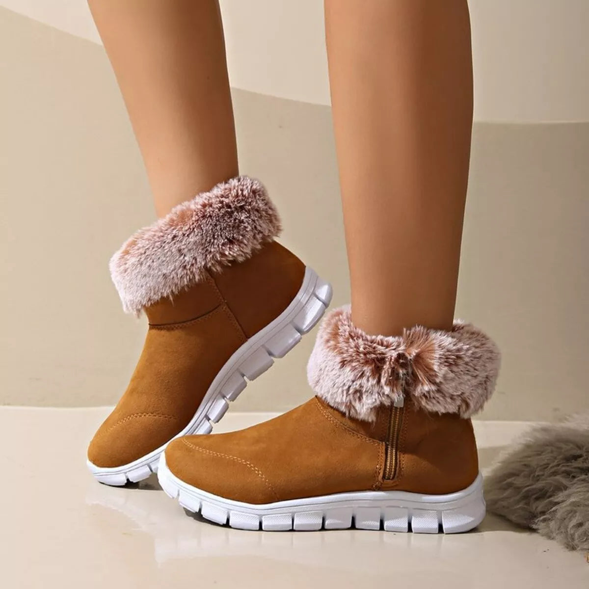 Side Zip Faux Fur Boots 