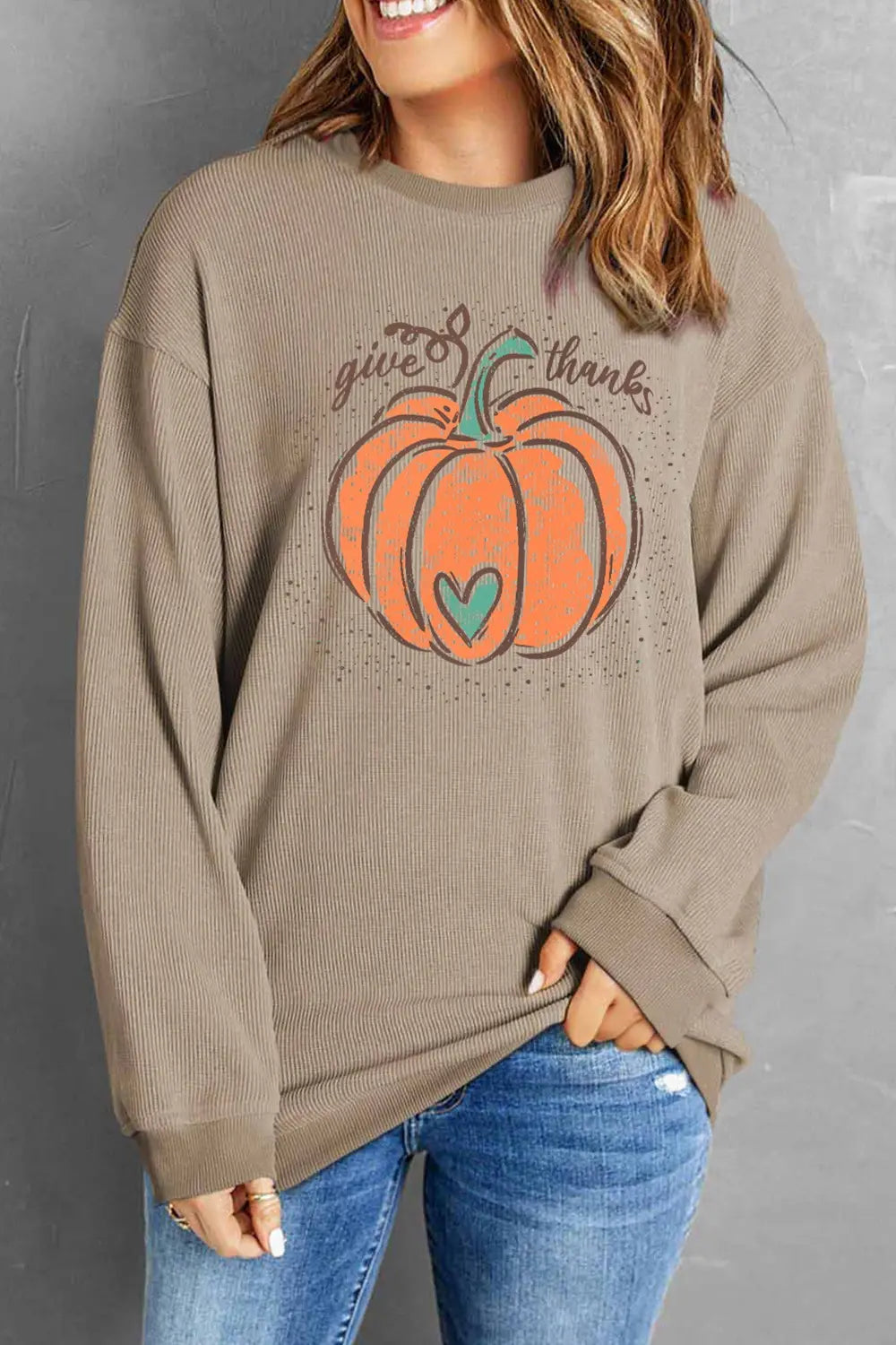 Pumpkin Graphic Round Neck Long Sleeve Sweatshirt 